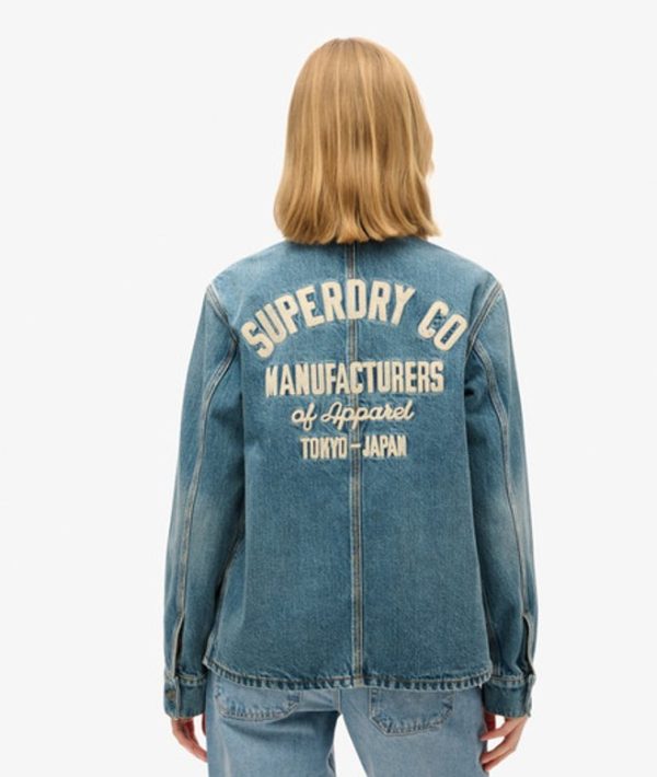 Superdry Women's Embroidered Denim Chore Jacket Dark Blue / Fulton Vintage Blue - Size: 16