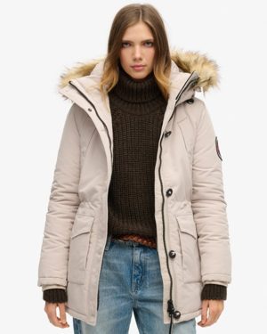 Superdry Women's Everest Faux Fur Hooded Parka Coat Beige / Chateau Gray - Size: 12