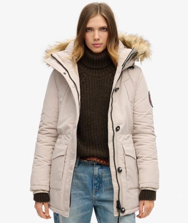 Superdry Women's Everest Faux Fur Hooded Parka Coat Beige / Chateau Gray - Size: 12