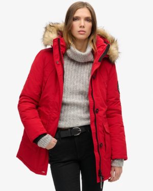 Superdry Women's Everest Faux Fur Hooded Parka Coat Red / Deep Red - Size: 10
