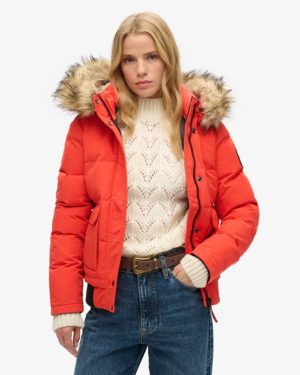 Superdry Women's Everest Hooded Puffer Bomber Jacket Orange / Bold Orange - Size: 6