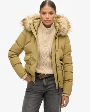 Superdry Women's Everest Hooded Puffer Bomber Jacket Tan / Camel - Size: 10