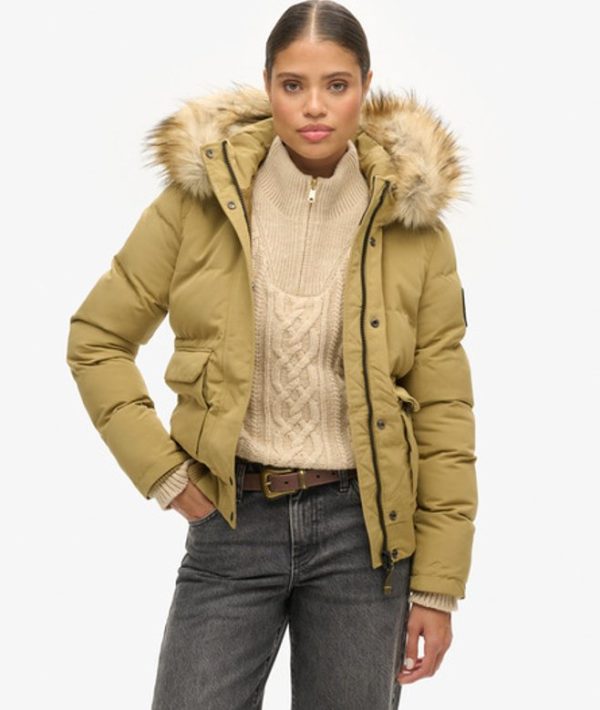 Superdry Women's Everest Hooded Puffer Bomber Jacket Tan / Camel - Size: 10