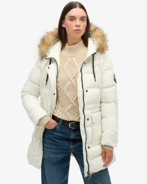 Superdry Women's Everest Mid Faux Fur Puffer Coat White / Off White - Size: 16