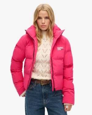 Superdry Women's Hooded Boxy Puffer Jacket Pink / Raspberry Red - Size: 14