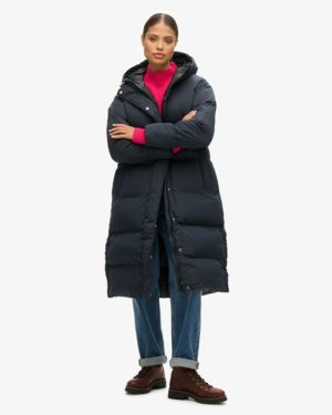 Superdry Women's Hooded Longline Puffer Coat Navy / Eclipse Navy - Size: 14