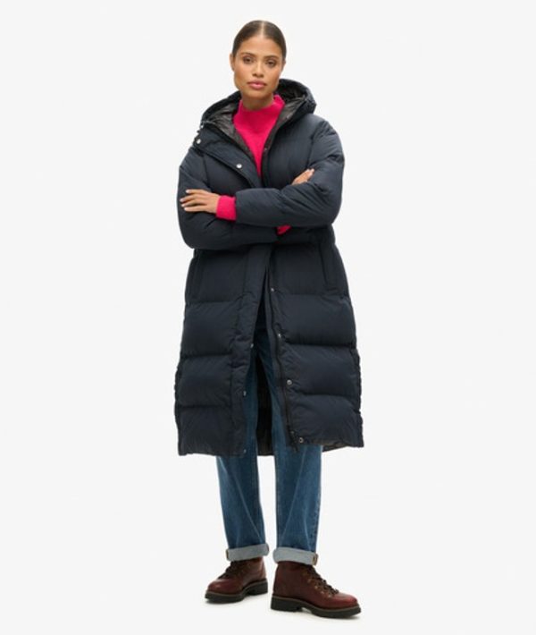 Superdry Women's Hooded Longline Puffer Coat Navy / Eclipse Navy - Size: 14