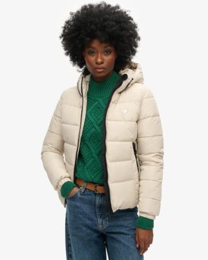Superdry Women's Hooded Spirit Sports Puffer Jacket Beige / Pelican - Size: 10