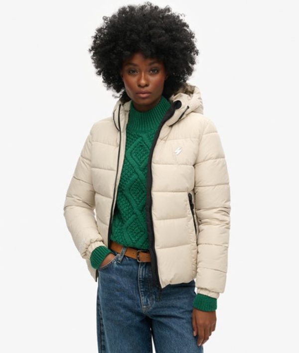 Superdry Women's Hooded Spirit Sports Puffer Jacket Beige / Pelican - Size: 10