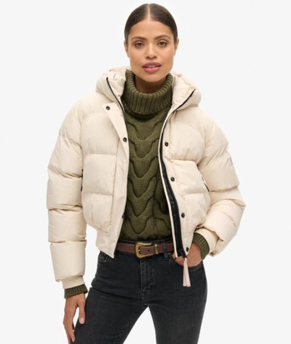Superdry Women's Hooded Sports Puffer Bomber Jacket Grey / Off Grey - Size: 6