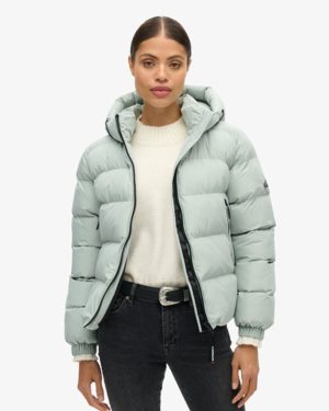 Superdry Women's Hooded Sports Puffer Jacket Light Grey / Puritan Grey - Size: 8