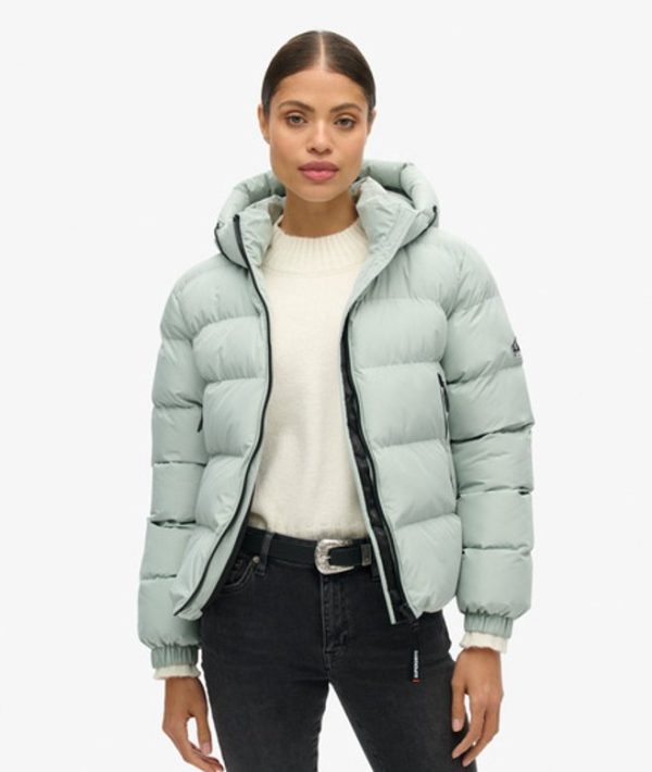 Superdry Women's Hooded Sports Puffer Jacket Light Grey / Puritan Grey - Size: 8