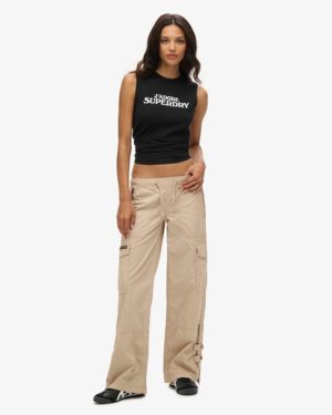 Superdry Women's Low Rise Wide Leg Cargo Pants Cream / Stone Wash - Size: 28