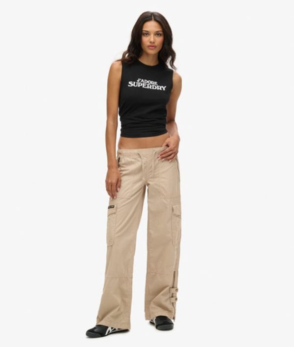 Superdry Women's Low Rise Wide Leg Cargo Pants Cream / Stone Wash - Size: 28