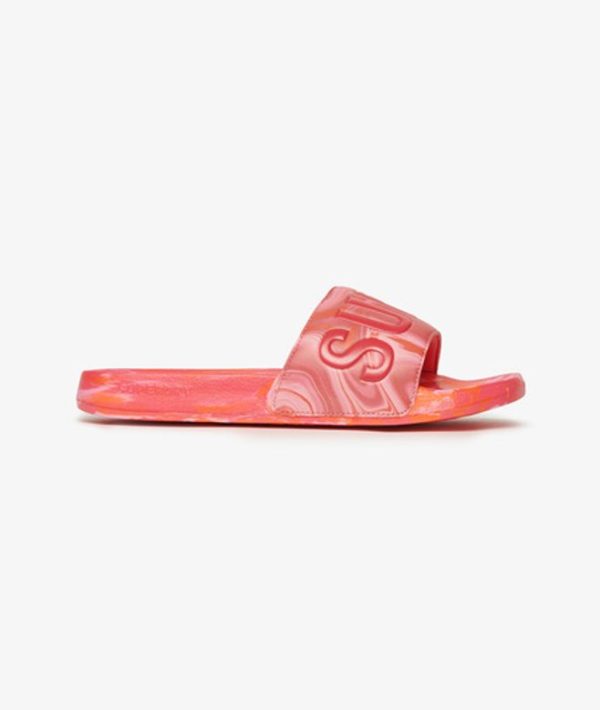 Superdry Women's Marble Pool Sliders Pink / Hyper Fire Pink Aop - Size: 7-8