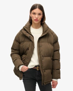 Superdry Women's Mid Length Puffer Jacket, Dark Brown, Size: 12