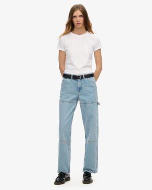 Superdry Women's Mid Rise Denim Carpenter Jeans Light Blue / Beechwood Light Vintage - Size: 34/32