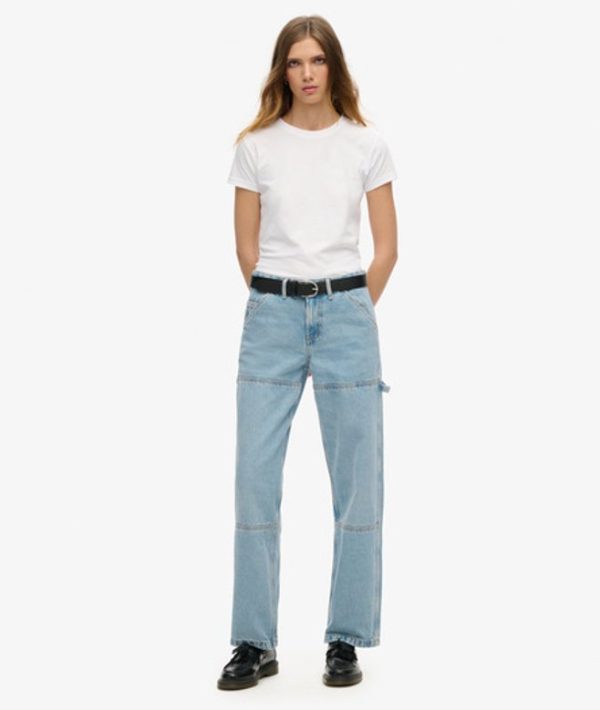 Superdry Women's Mid Rise Denim Carpenter Jeans Light Blue / Beechwood Light Vintage - Size: 34/32