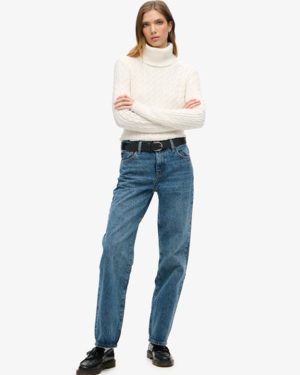 Superdry Women's Mid Rise Wide Leg Jeans Dark Blue / Fulton Vintage Blue - Size: 28/30