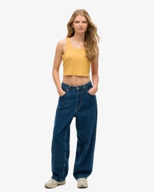 Superdry Women's Organic Cotton Vintage Ribbed Crop Vest Top Yellow / Ochre Marl - Size: 14