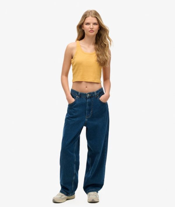 Superdry Women's Organic Cotton Vintage Ribbed Crop Vest Top Yellow / Ochre Marl - Size: 14