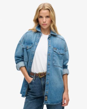 Superdry Women's Oversized Denim Shacket Blue / Antique Blue - Size: 10