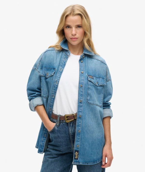 Superdry Women's Oversized Denim Shacket Blue / Antique Blue - Size: 10