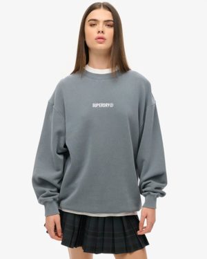 Superdry Women's Oversized Micro Logo Graphic Loose Crew Sweatshirt Blue / Stormy Weather Blue - Size: L