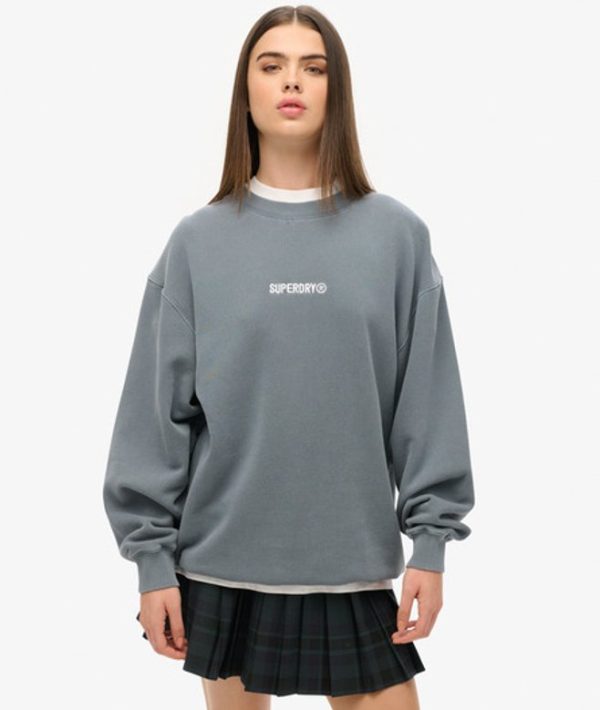 Superdry Women's Oversized Micro Logo Graphic Loose Crew Sweatshirt Blue / Stormy Weather Blue - Size: L