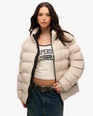 Superdry Women's Oversized Sports Puffer Jacket Cream / Chateau Gray - Size: Xxl