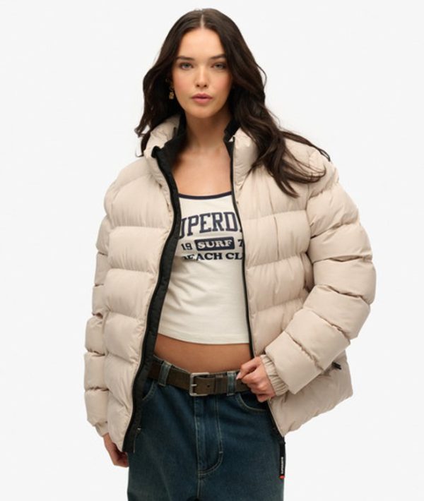 Superdry Women's Oversized Sports Puffer Jacket Cream / Chateau Gray - Size: Xxl
