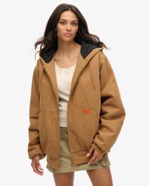 Superdry Women's Oversized Surplus Hooded Bomber Jacket Brown / Denim Co Tobacco Brown - Size: Xxl