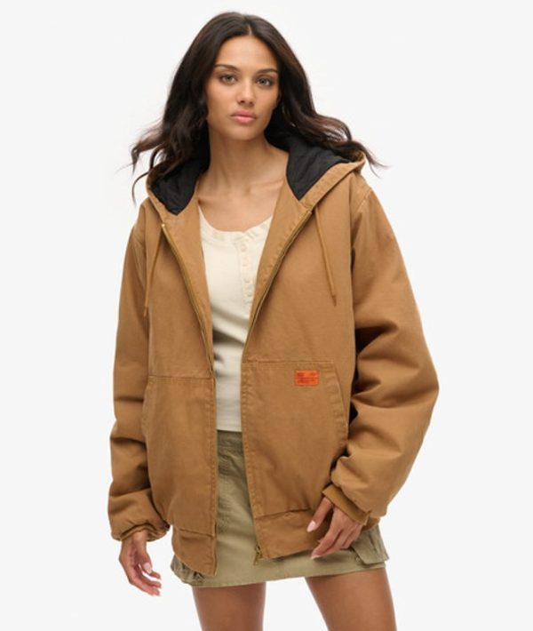 Superdry Women's Oversized Surplus Hooded Bomber Jacket Brown / Denim Co Tobacco Brown - Size: Xxl