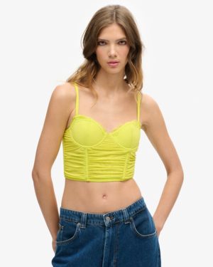 Superdry Women's Ruched Mesh Crop Corset Top Yellow / Sulphur Spring - Size: 8