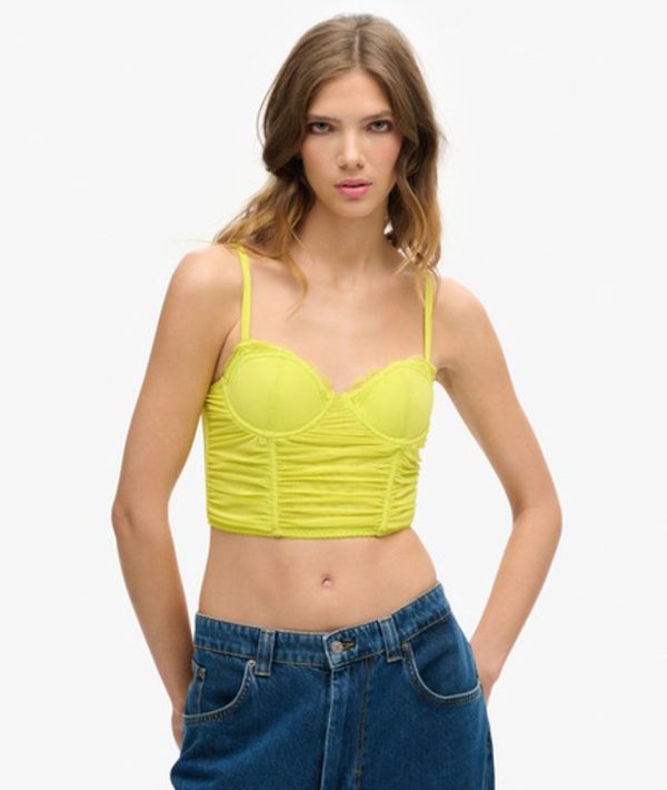 Superdry Women's Ruched Mesh Crop Corset Top Yellow / Sulphur Spring - Size: 8