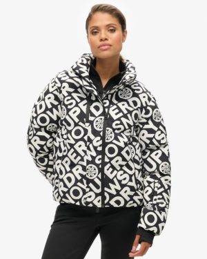 Superdry Women's Ski Boxy Puffer Jacket Black / Superdry Monogram Black - Size: 14