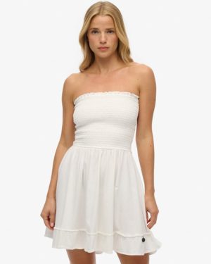 Superdry Women's Smocked Bandeau Mini Dress White / Optic - Size: 10