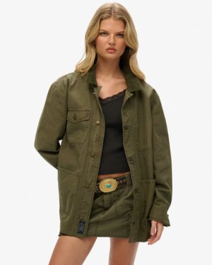 Superdry Women's The Merchant Store - Oversized Cotton Work Jacket Green / Chive Green - Size: L