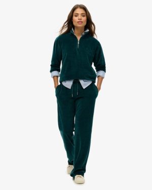 Superdry Women's Velour Wide Leg Joggers Green / Dark Pine Green - Size: 12