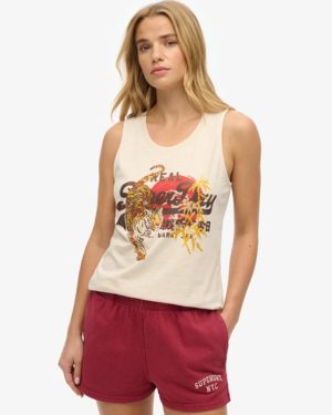Superdry Women's Vintage Logo Tokyo Scoop Neck Tank Top Beige / Pumice Stone Beige - Size: 14