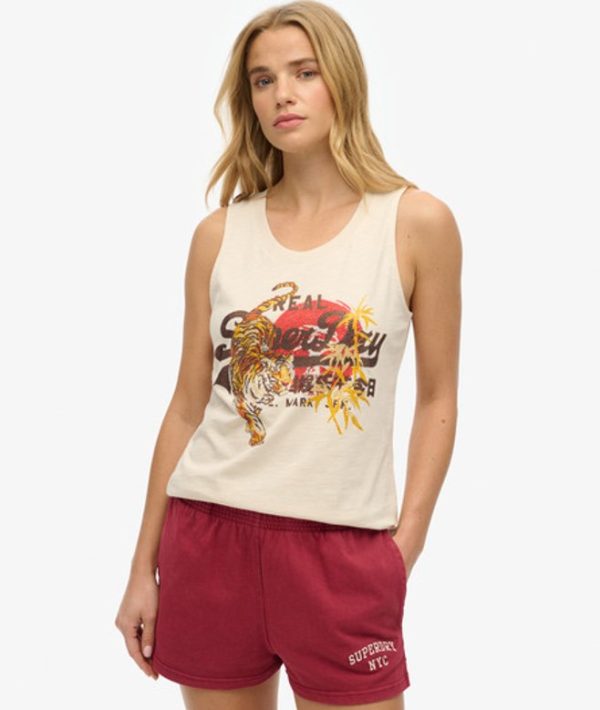 Superdry Women's Vintage Logo Tokyo Scoop Neck Tank Top Beige / Pumice Stone Beige - Size: 14