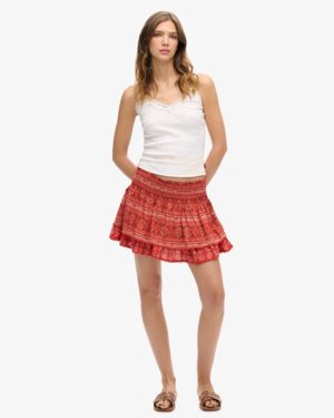 Superdry Women's Vintage Tiered Mini Skirt Red / Red Geo Print Mix - Size: 16