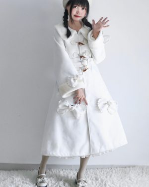 Sweet Lolita Coats Ecru White Coat Bows Overcoat Cape Polyester Winter Lolita Outwears