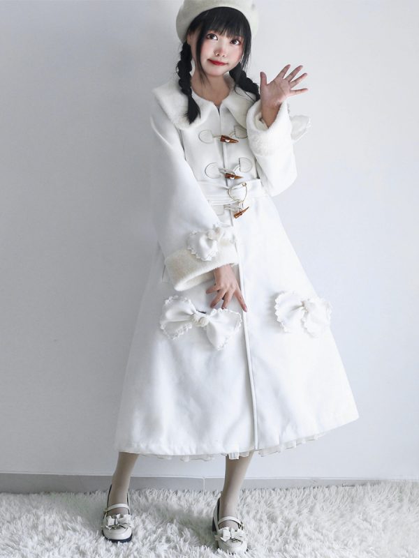 Sweet Lolita Coats Ecru White Coat Bows Overcoat Cape Polyester Winter Lolita Outwears