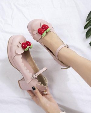 Sweet Lolita Footwear Strawberry Leather Chunky Heel Lolita Shoes
