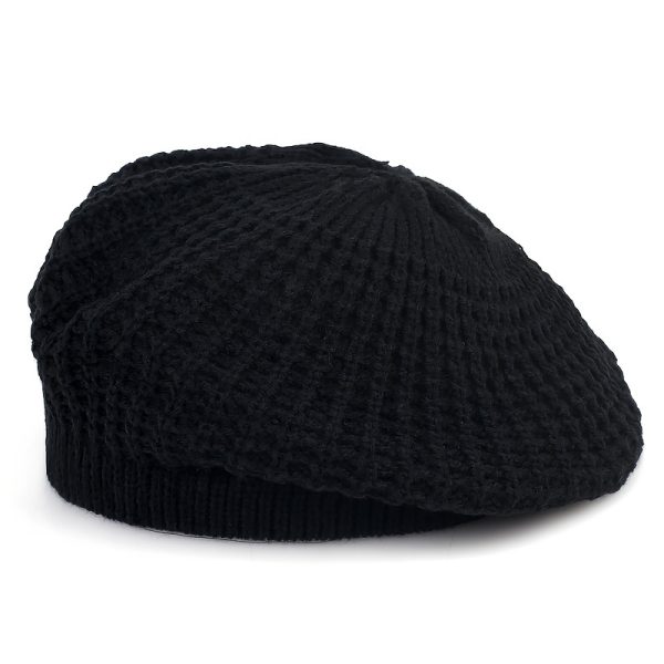 TEMU 1pc Fashionable Women's Knit Beret Hat, 100% Acrylic Breathable Inelastic Solid Color Daily Use Cap With Care Instructions