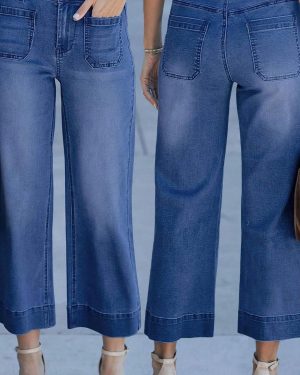 TEMU 2025 New Women's Cropped Washed Jeans - Women', Vintage- And Stretchy Fabric For Casual Attire, Fashionable And Sexy Trousers
