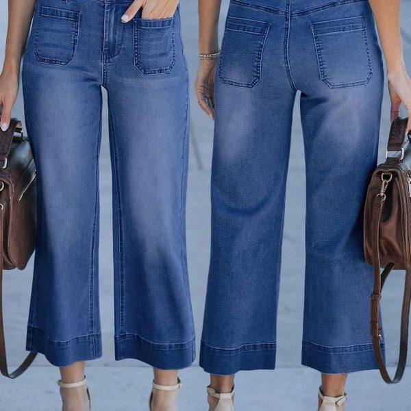 TEMU 2025 New Women's Cropped Washed Jeans - Women', Vintage- And Stretchy Fabric For Casual Attire, Fashionable And Sexy Trousers