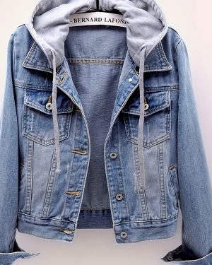 TEMU 2025 New Women's Detachable Hooded Denim Jacket - Streetwear Style Button-up Long Sleeve With Pockets, Machine Washable Spring/fall Casual