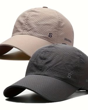 TEMU 2pcs Unisex Quick-dry Breathable Baseball Caps - Lightweight Mesh Adjustable Sun Hats With Perforations & Lettering For Outdoor Sports, Summer